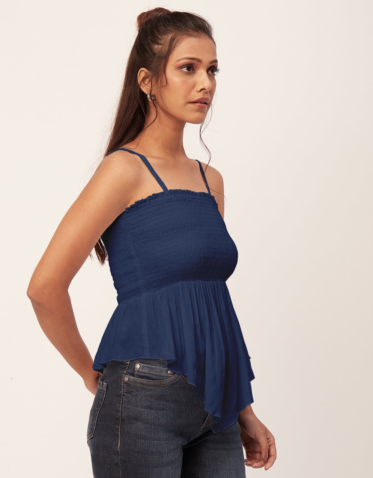 Solid Peplum Smocked Tube