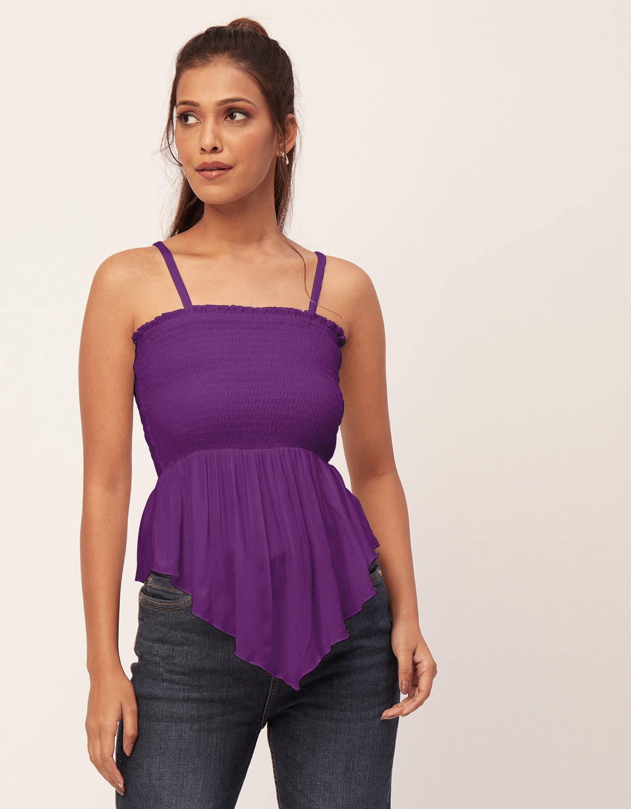 Solid Peplum Smocked Tube