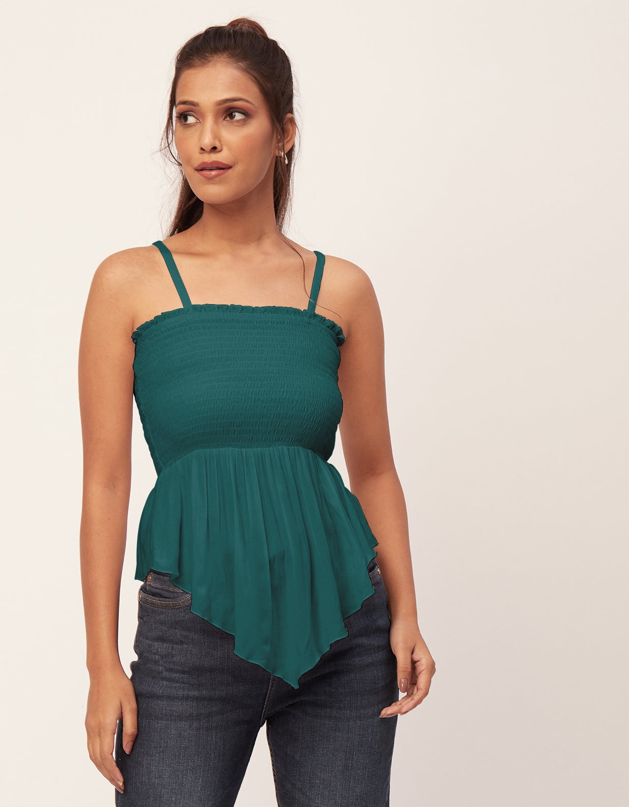 Solid Peplum Smocked Tube