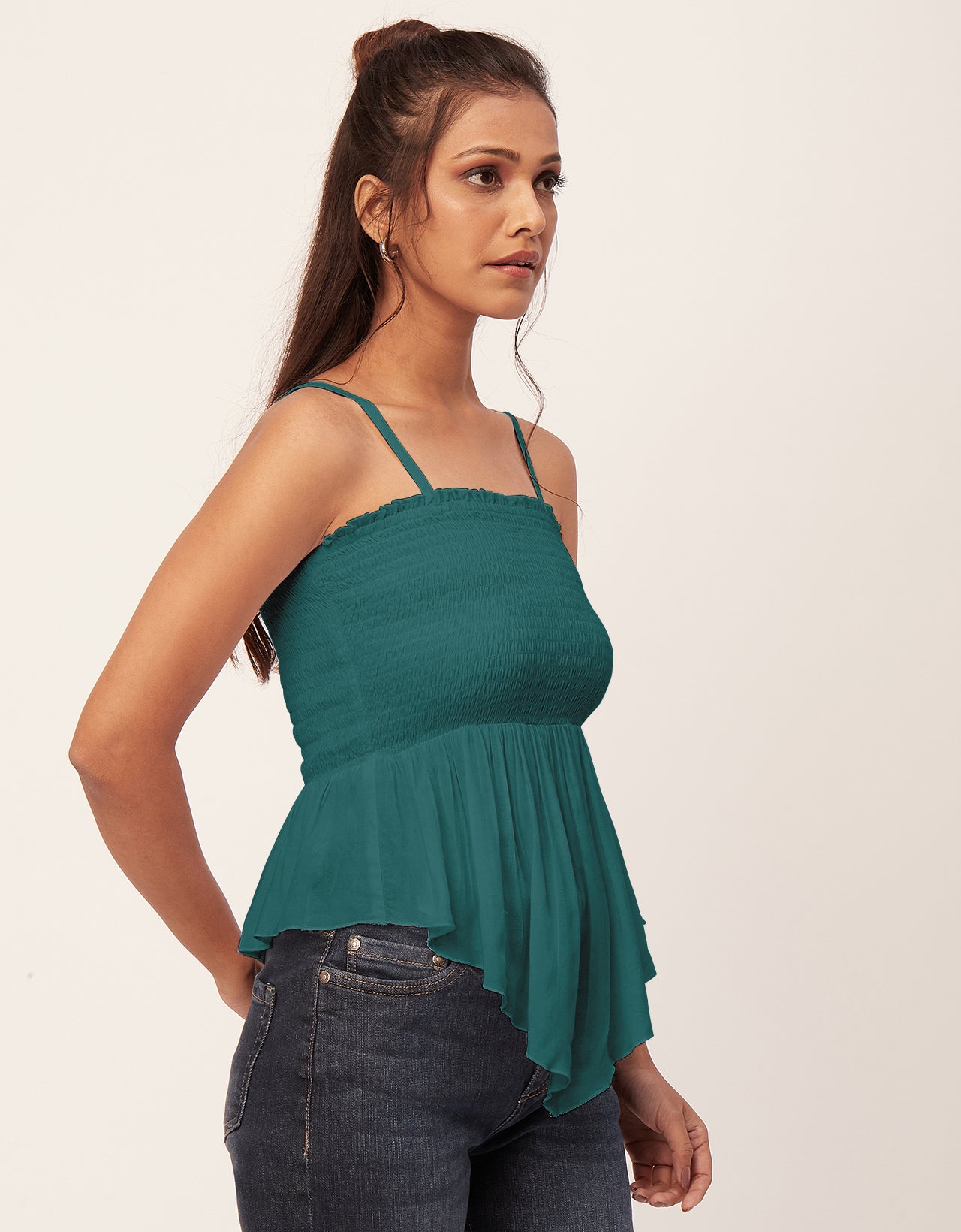 Solid Peplum Smocked Tube