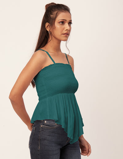 Solid Peplum Smocked Tube