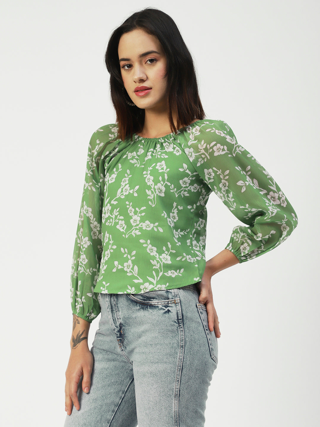 Printed Sheer Long Sleeve