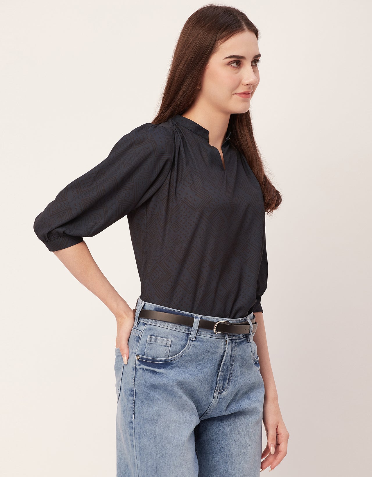 Puff Sleeve Band Collar