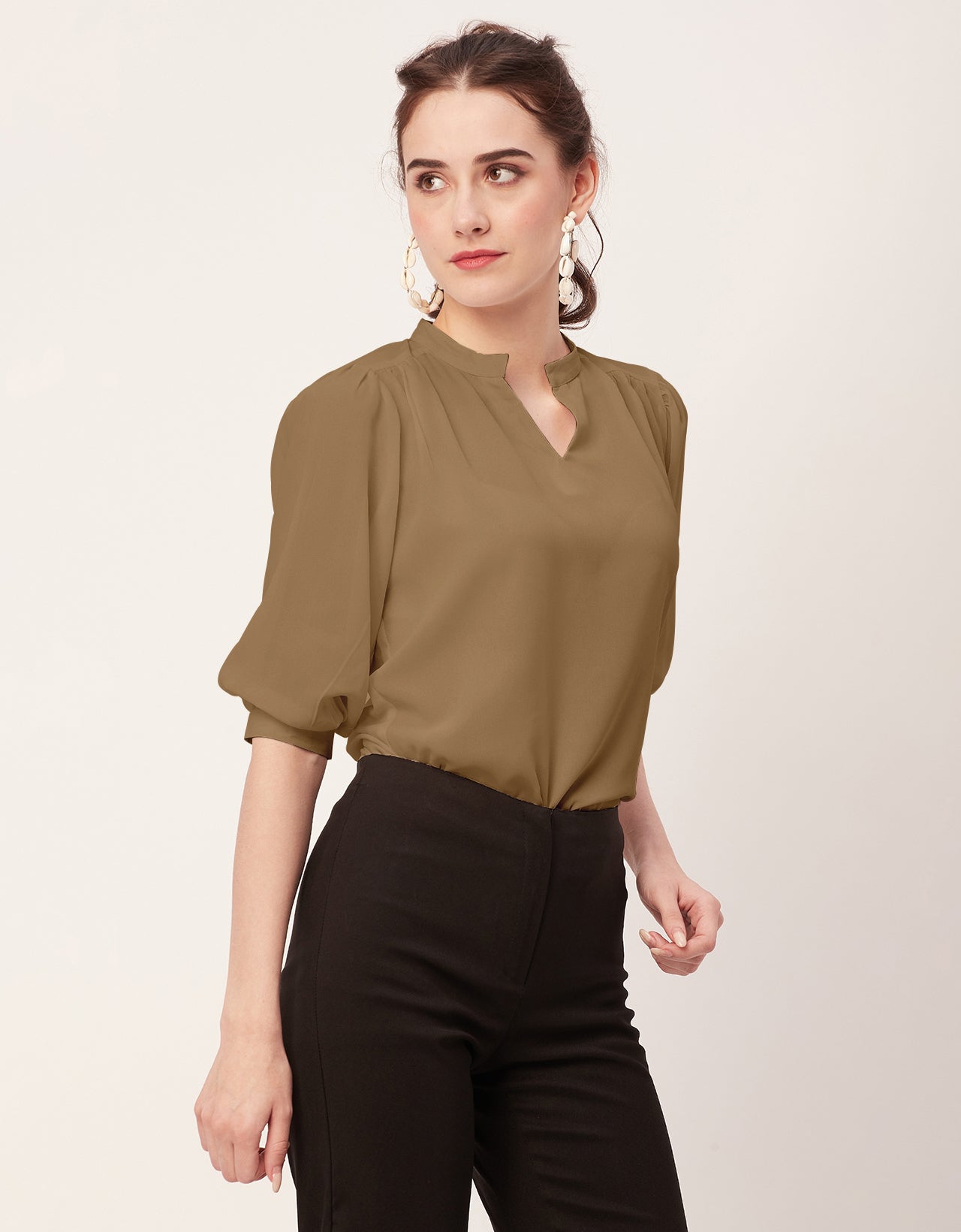 Puff Sleeve Band Collar