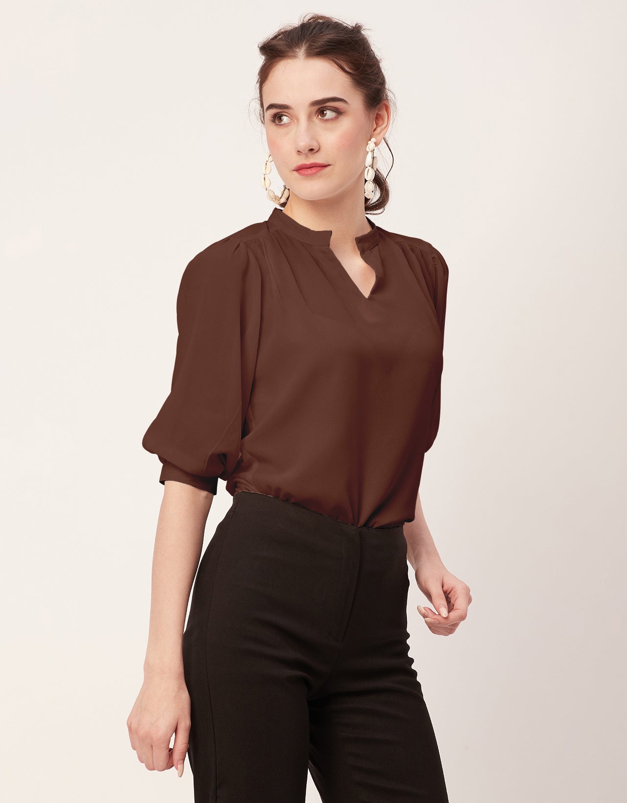 Puff Sleeve Band Collar