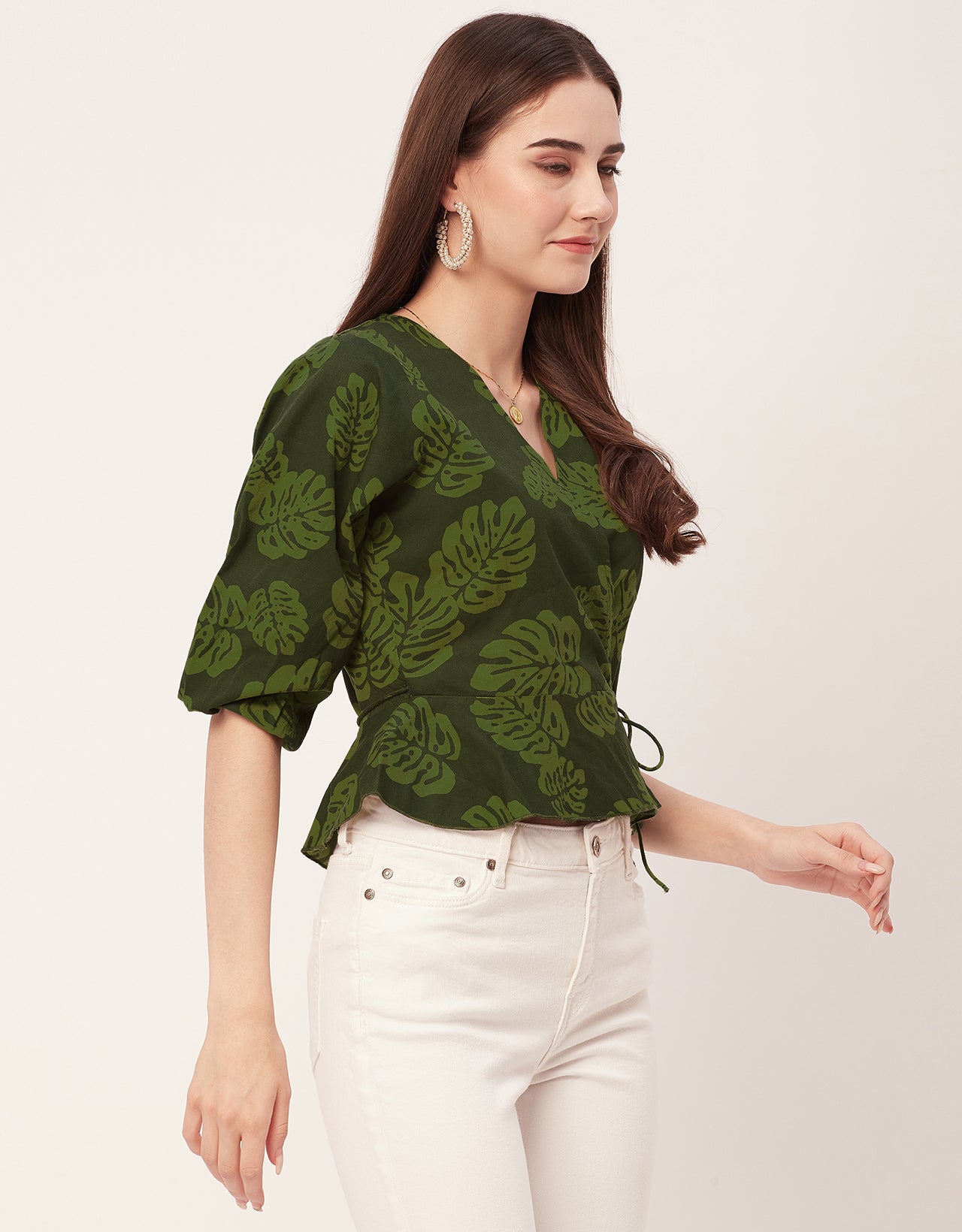 Printed V-Neck Wrap Top