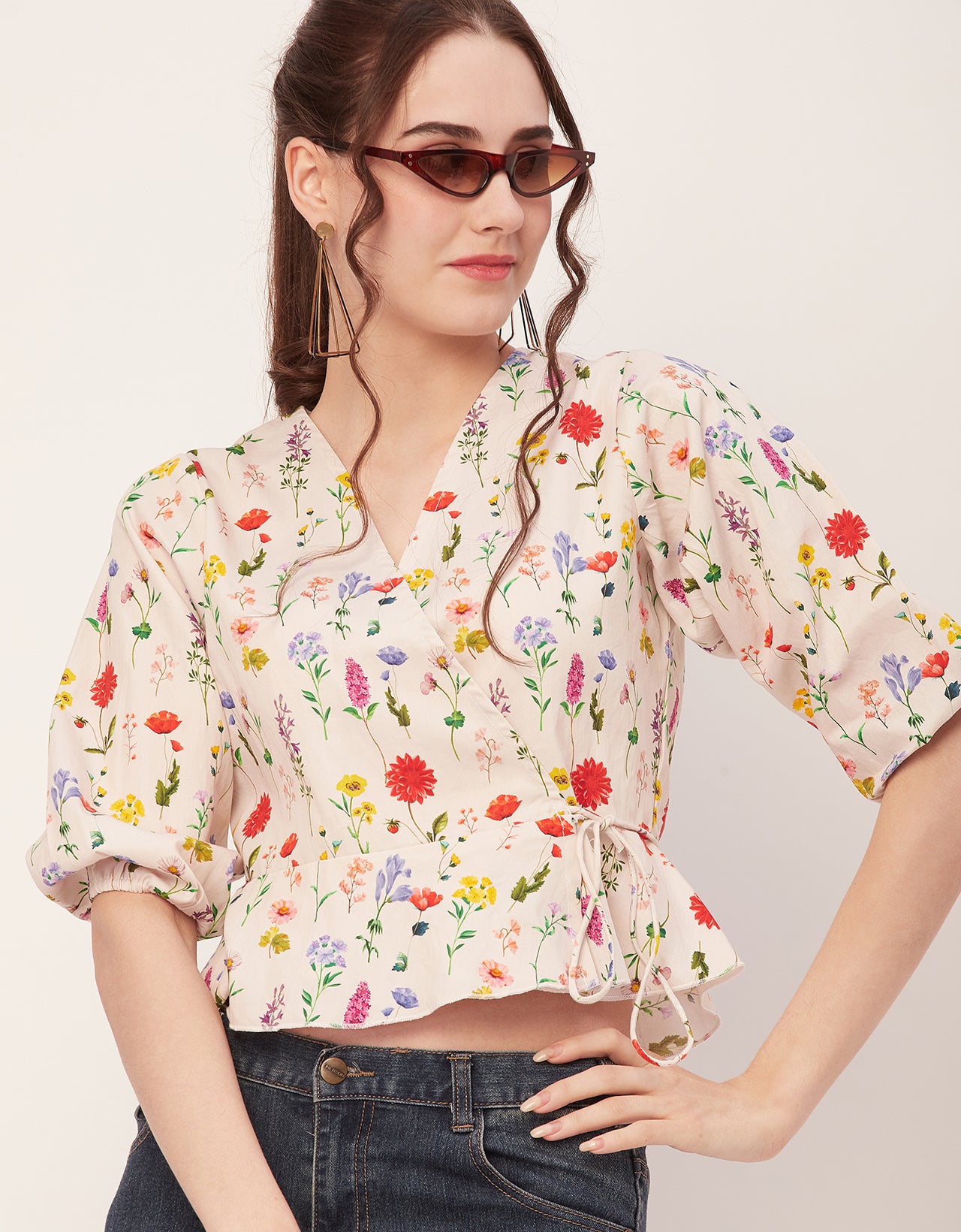 Printed V-Neck Wrap Top