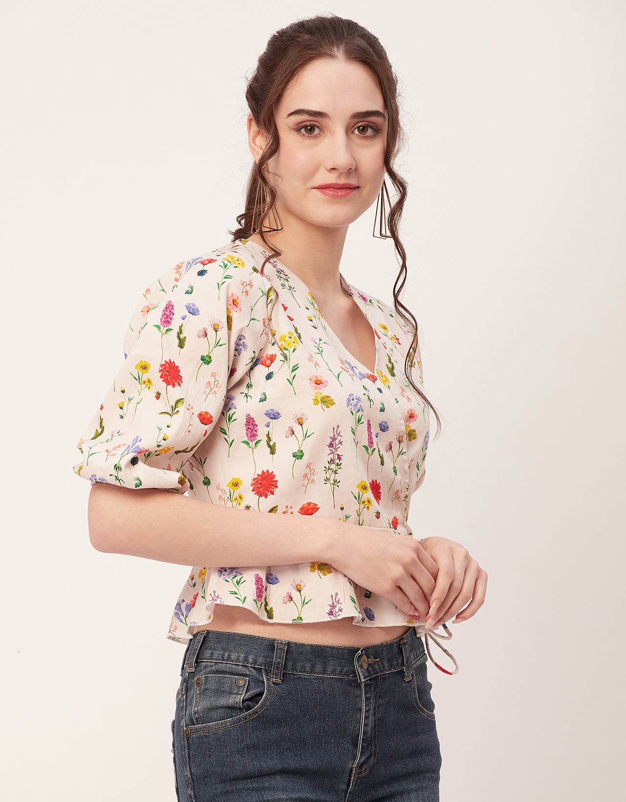 Printed V-Neck Wrap Top