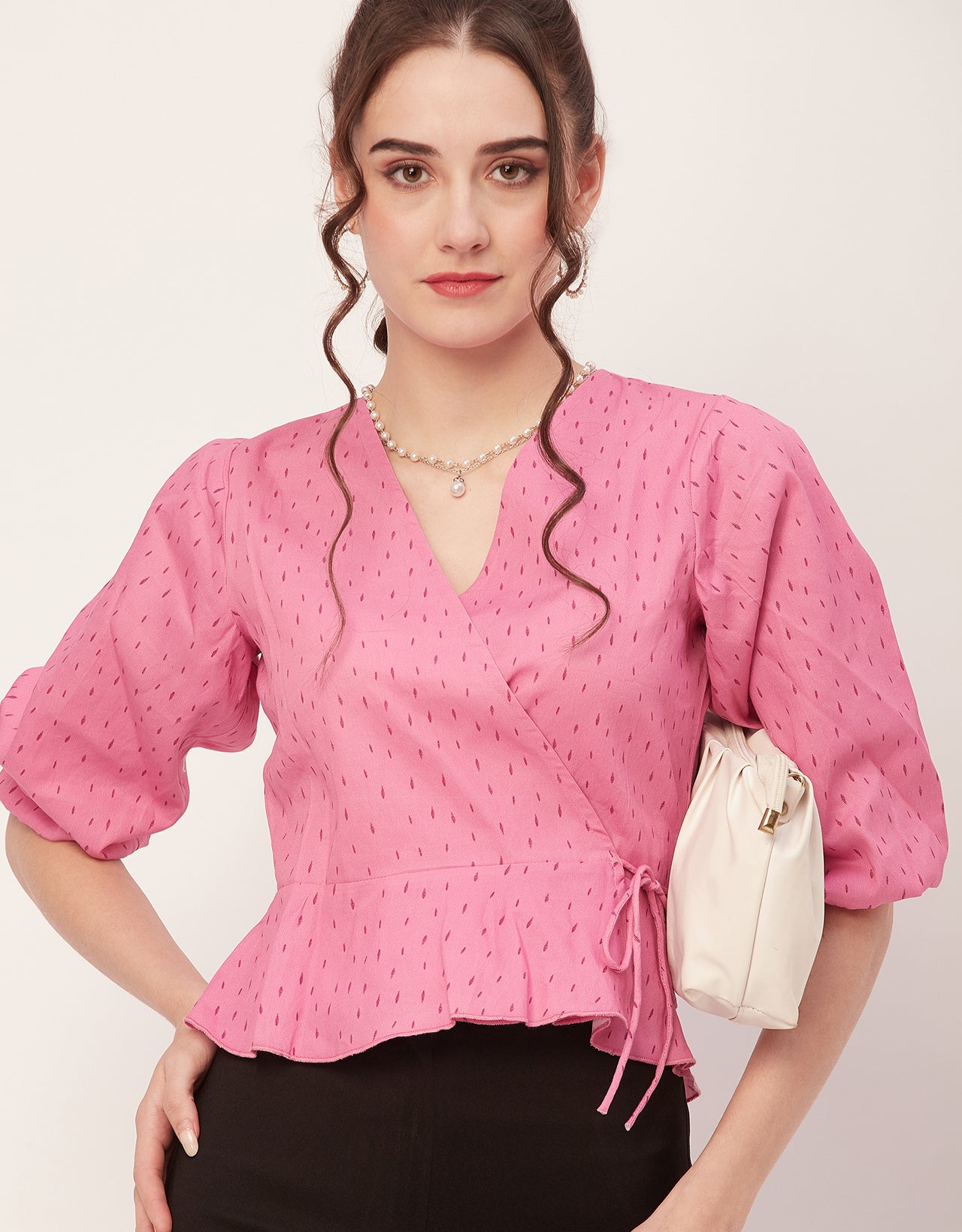 Printed V-Neck Wrap Top