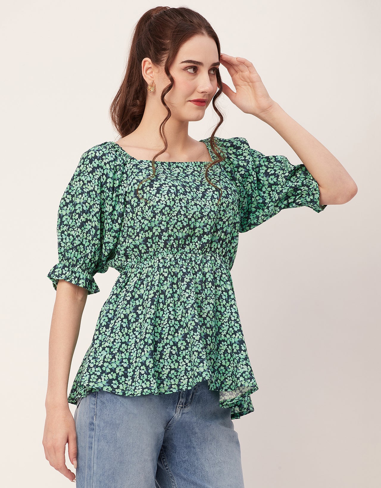 Printed Rayon Peplum Top