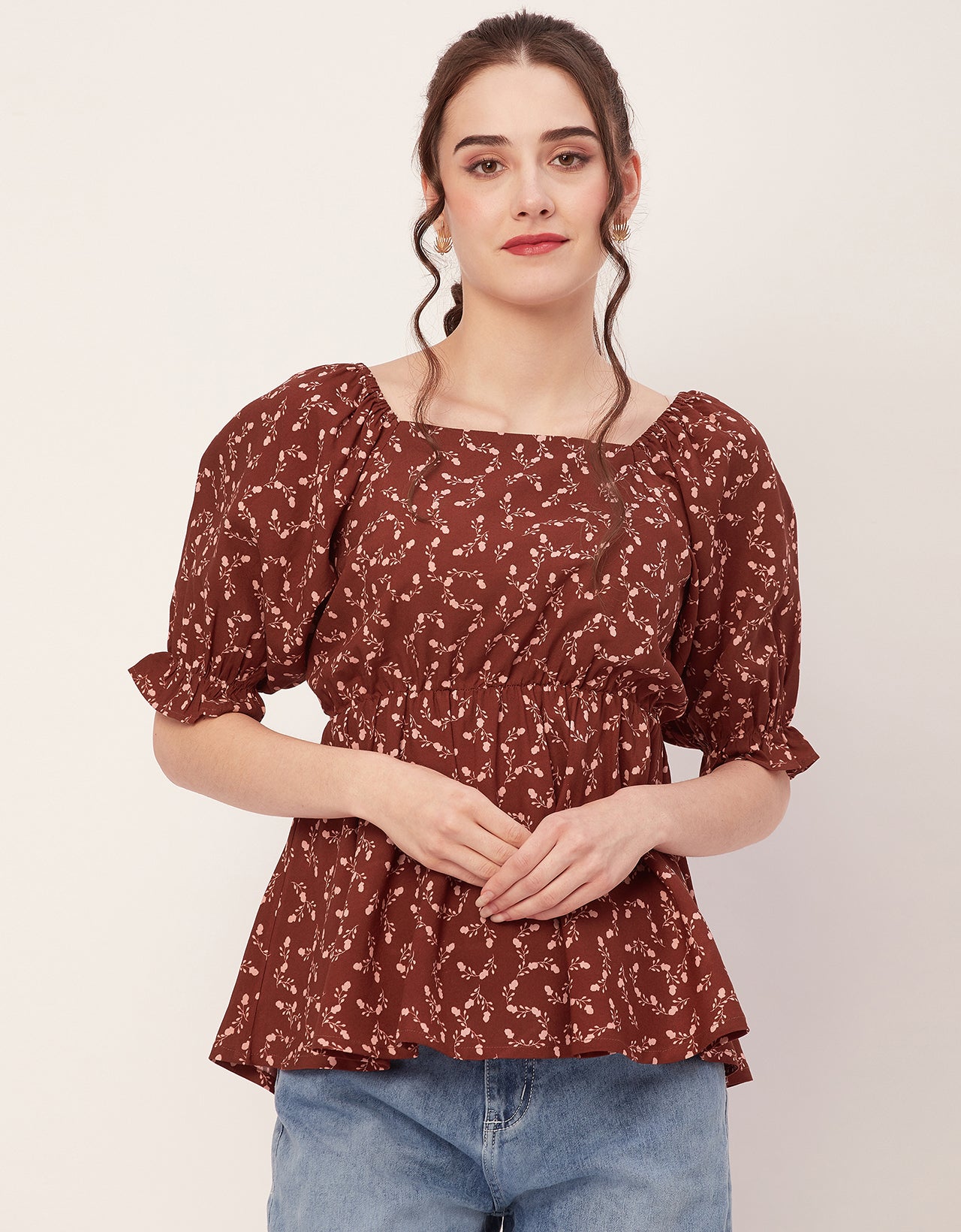 Printed Rayon Peplum Top