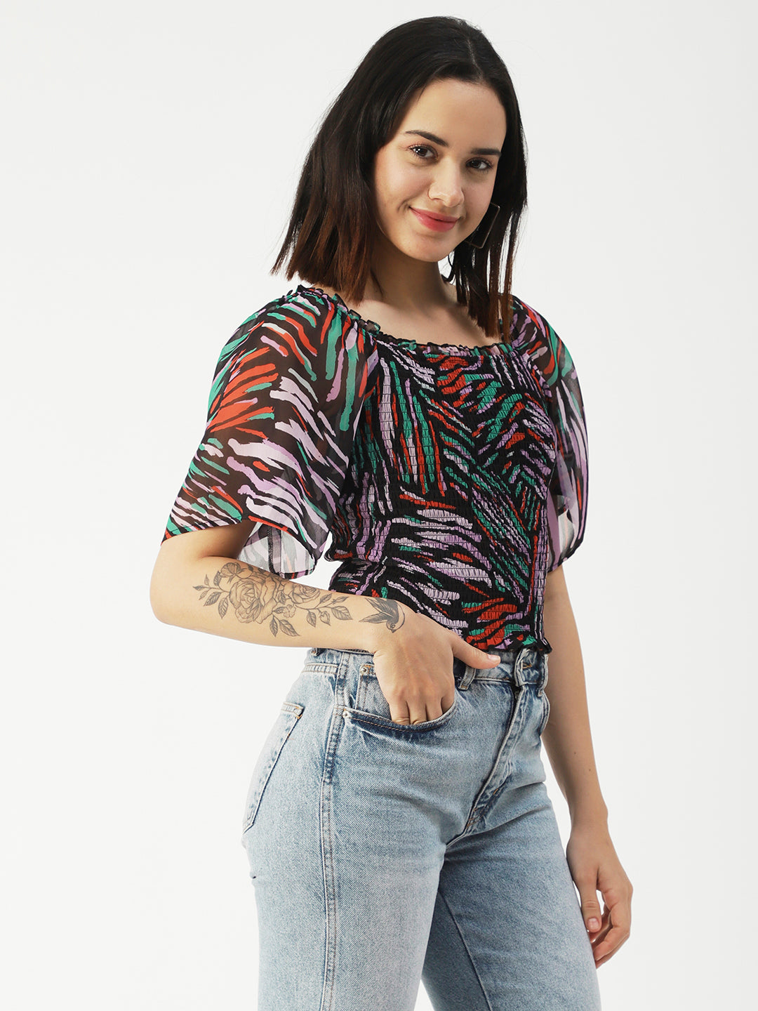 Printed Flotter Sleeve Top
