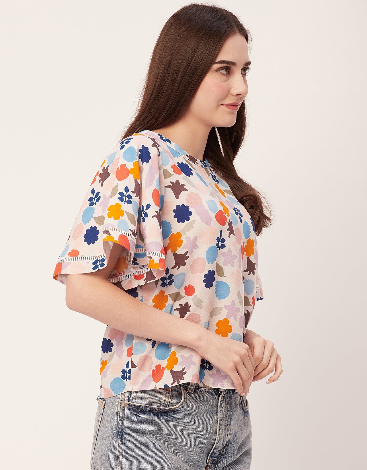 Printed Lace Flutter Top