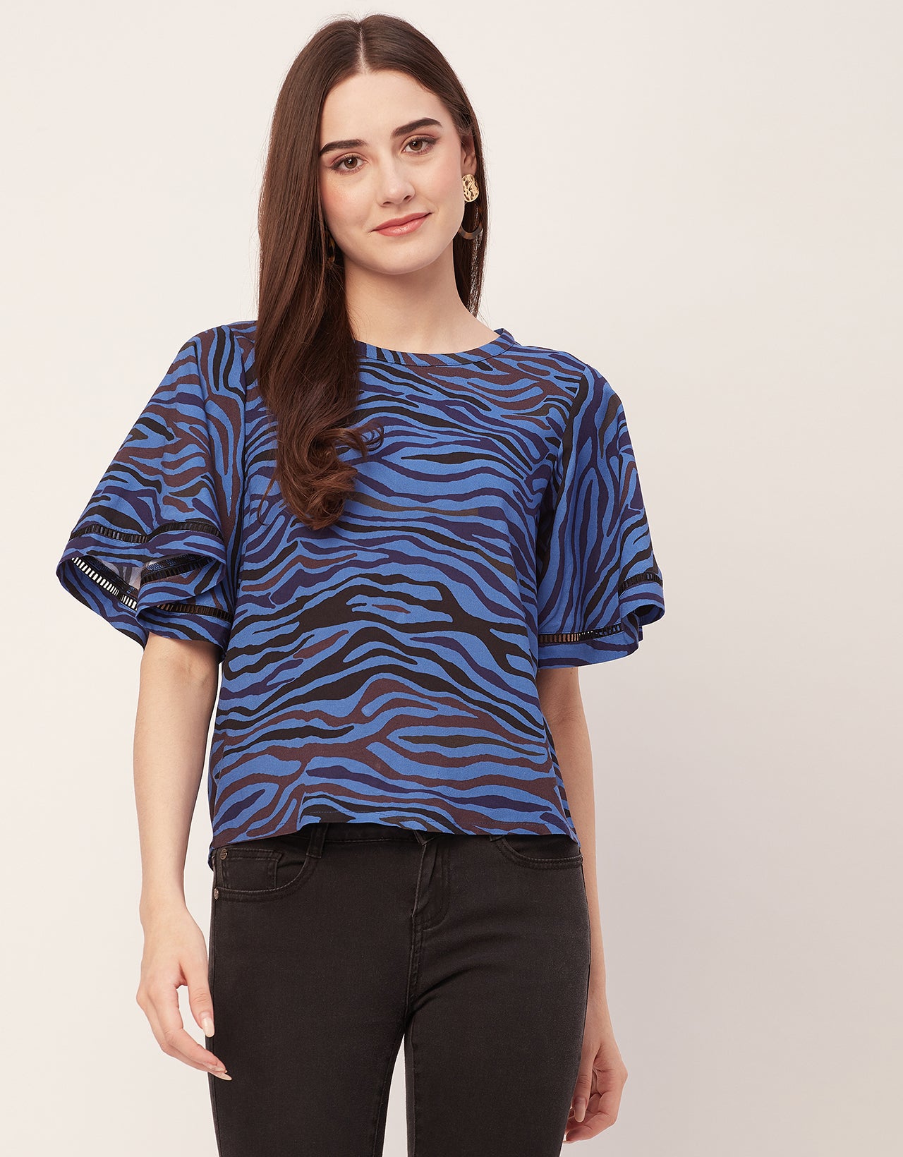 Printed Lace Flutter Top