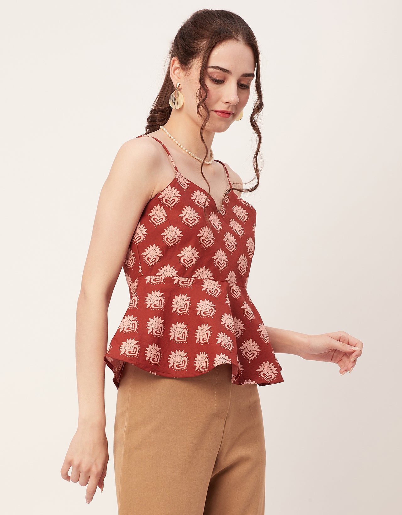 Printed Peplum Noodle Strap