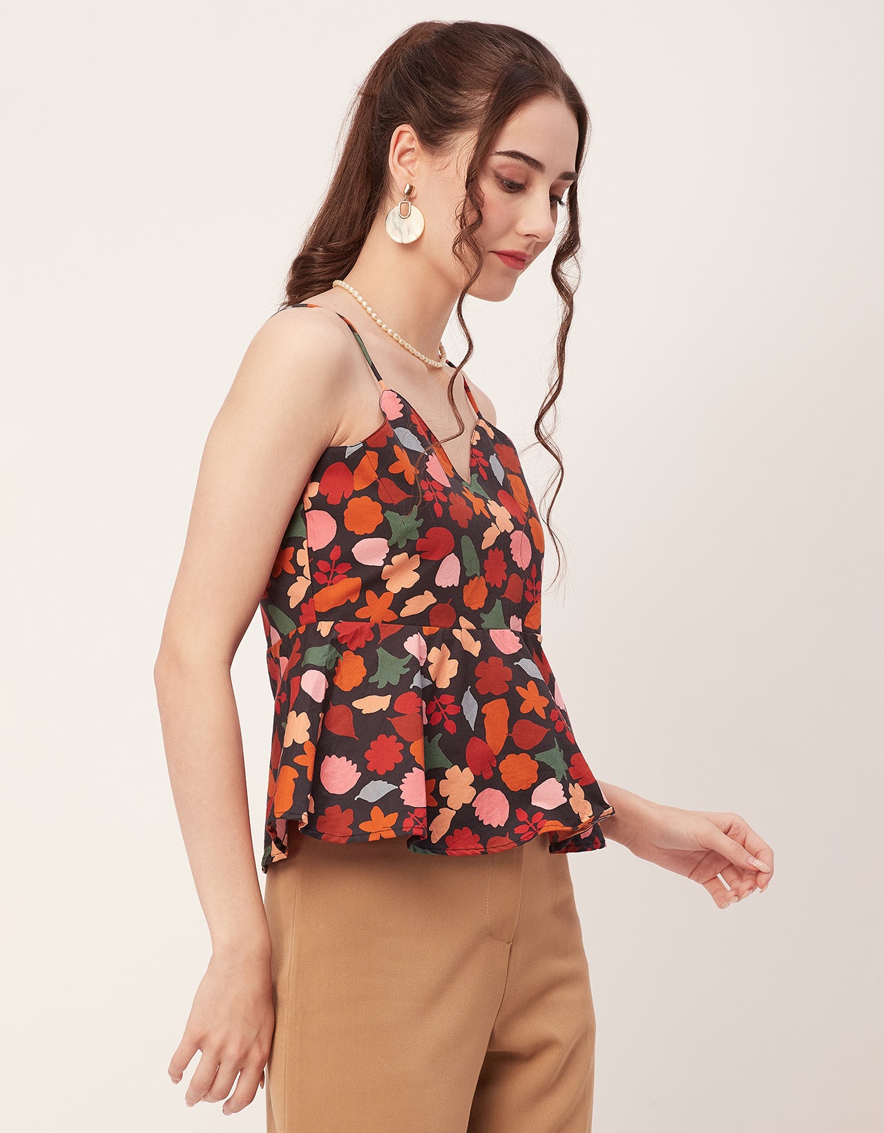 Printed Peplum Noodle Strap