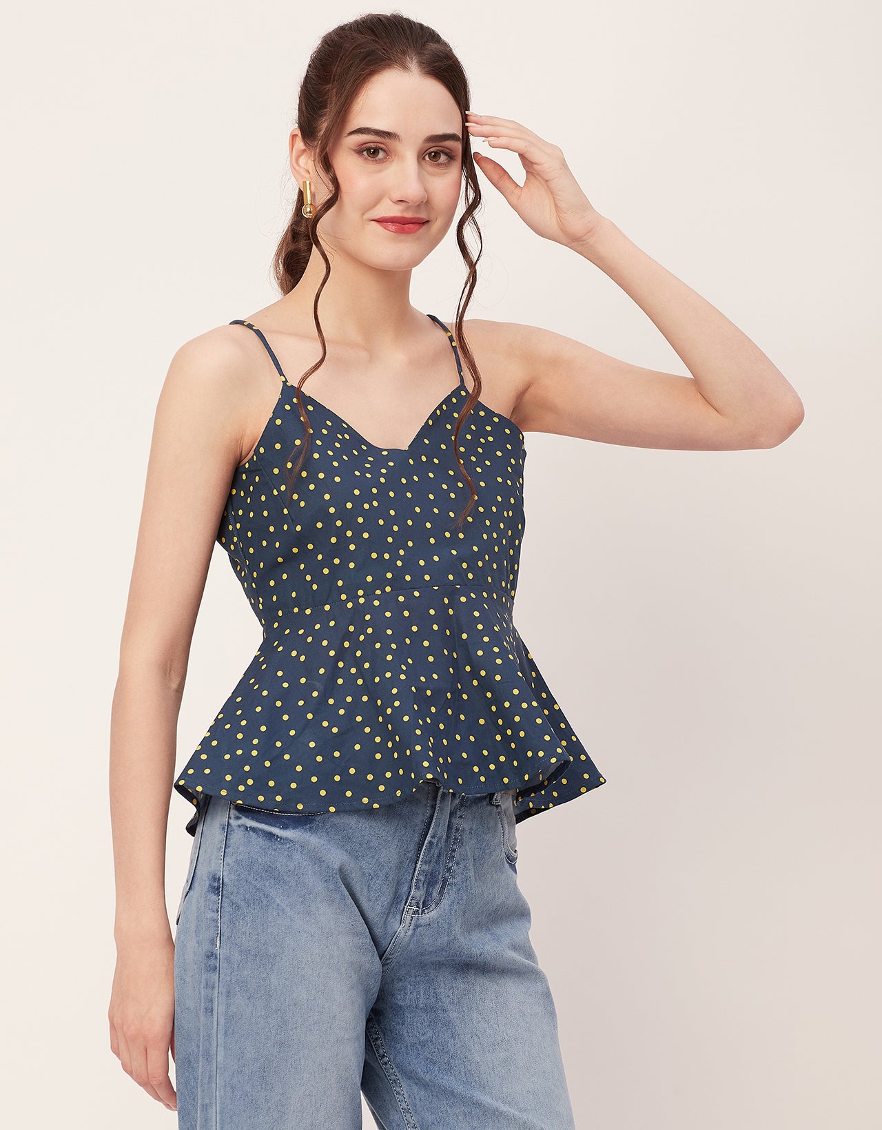 Printed Peplum Noodle Strap