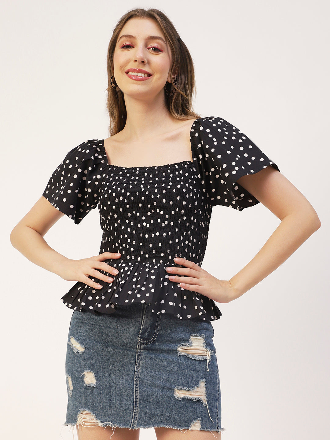 Printed Cotton Smocked Top