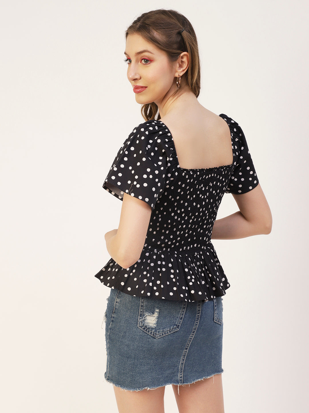 Printed Cotton Smocked Top