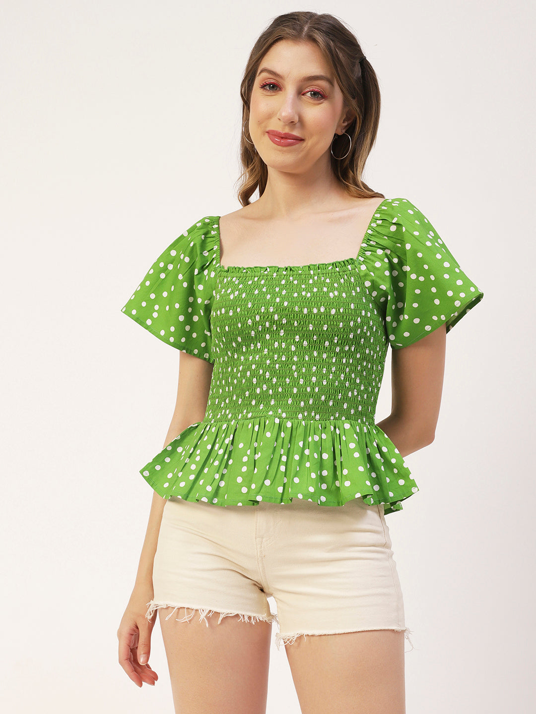 Printed Cotton Smocked Top