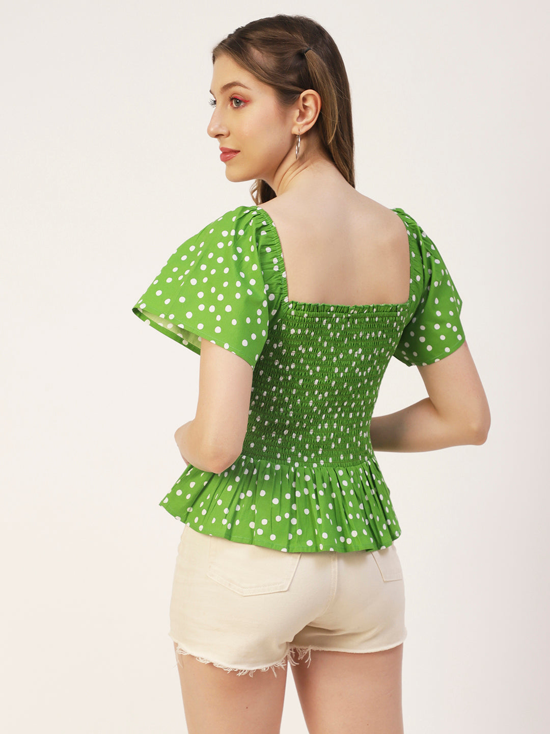 Printed Cotton Smocked Top