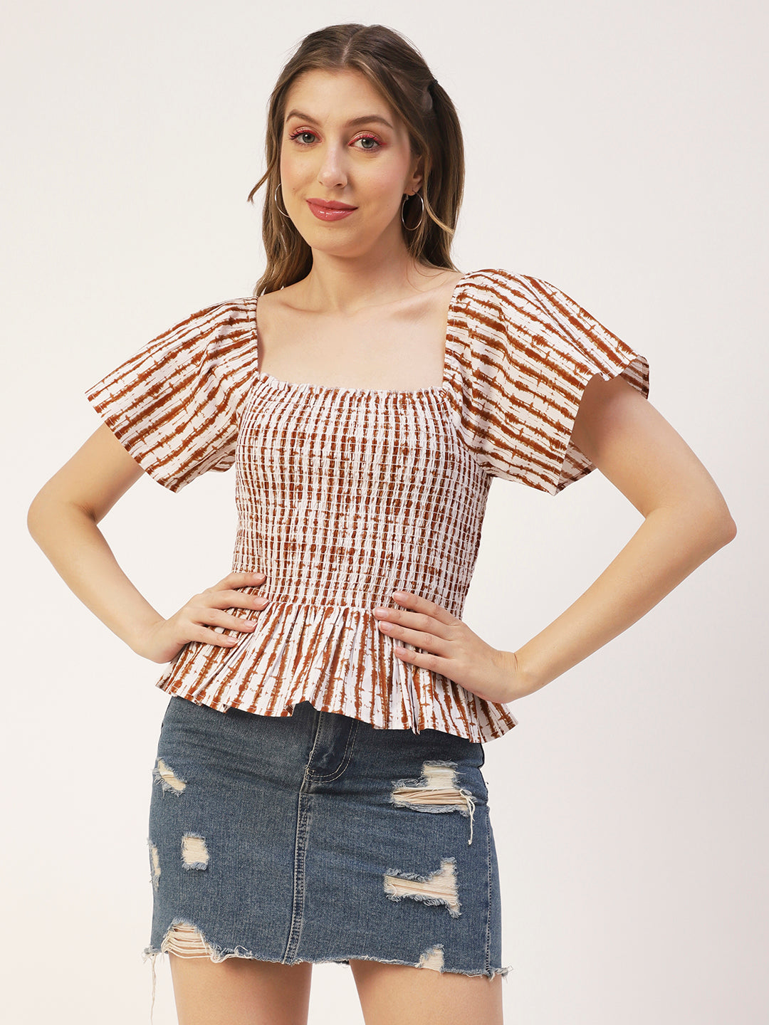 Printed Cotton Smocked Top