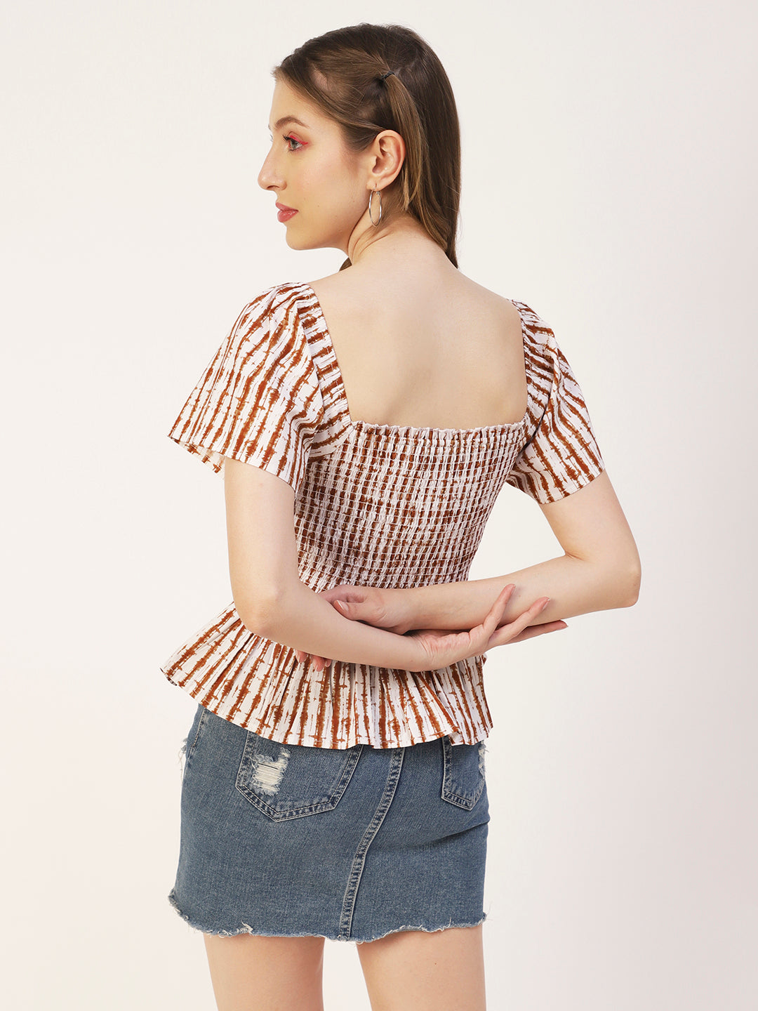 Printed Cotton Smocked Top