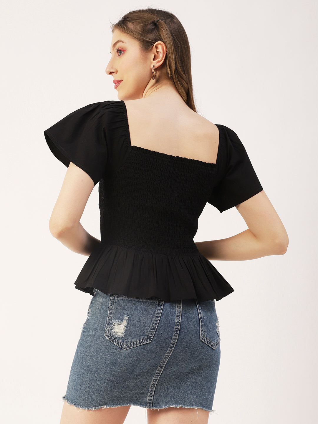 Printed Cotton Smocked Top