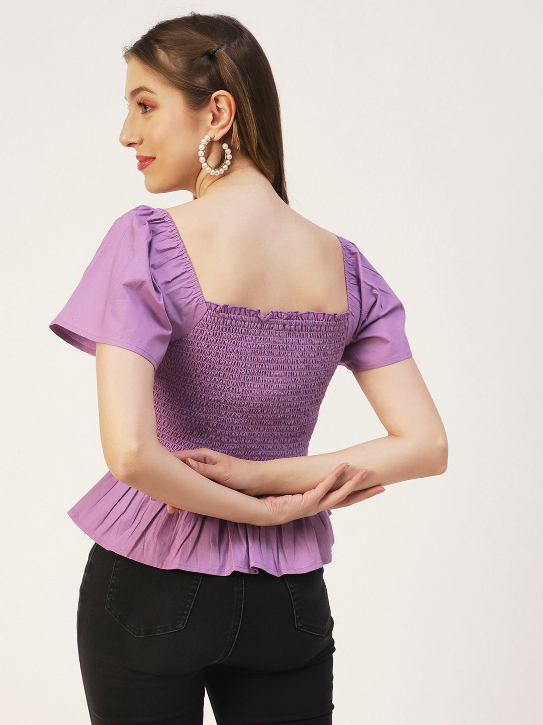 Printed Cotton Smocked Top