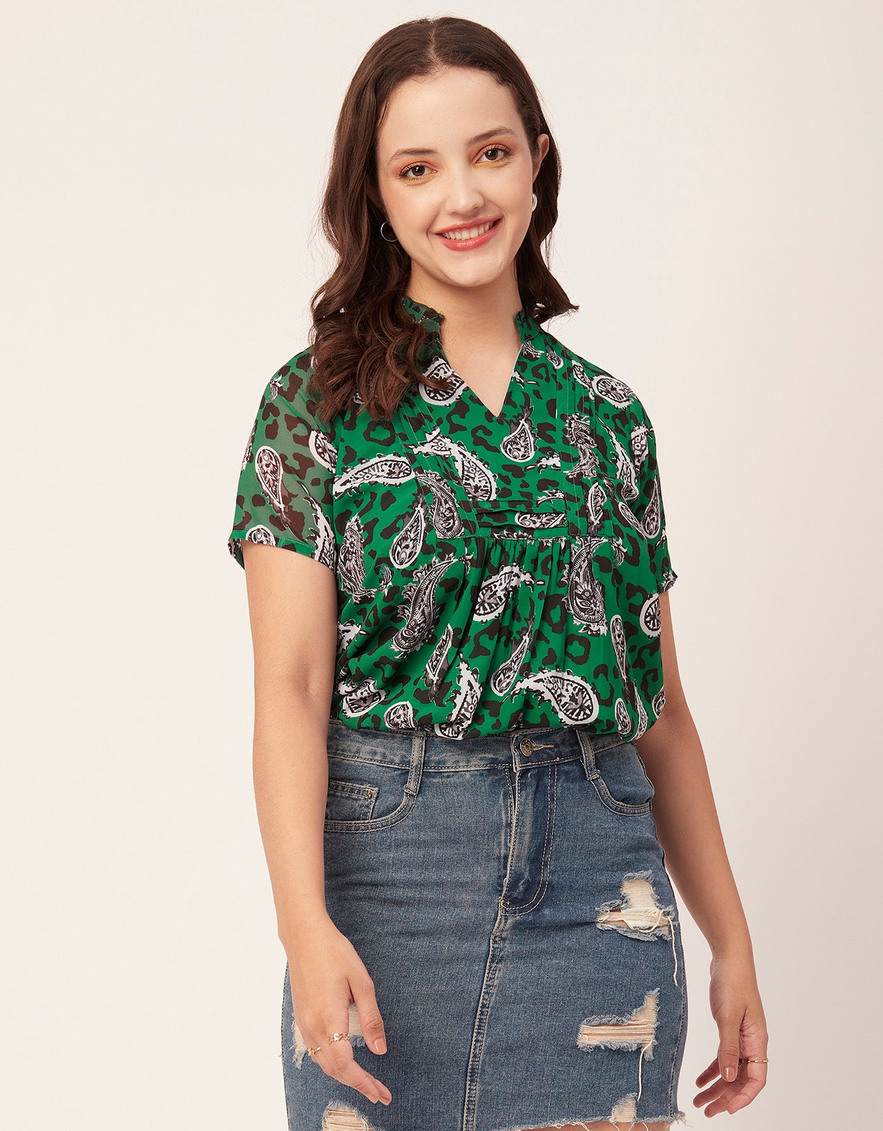 V-Neck Printed Short Top