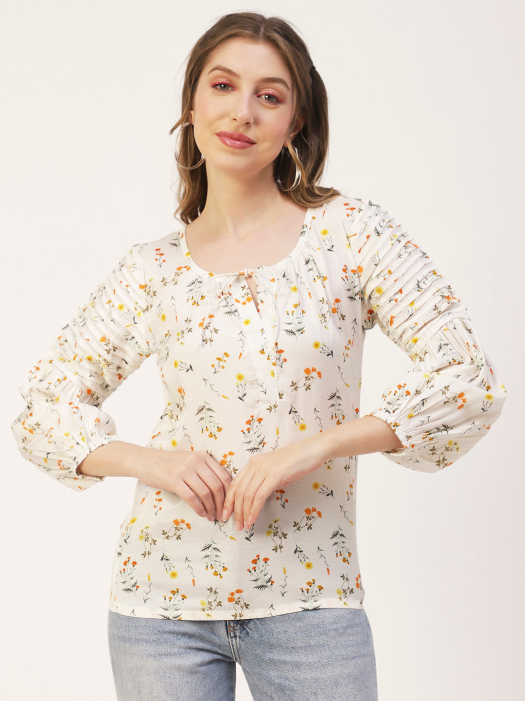 Printed Balloon Tie-Up Top