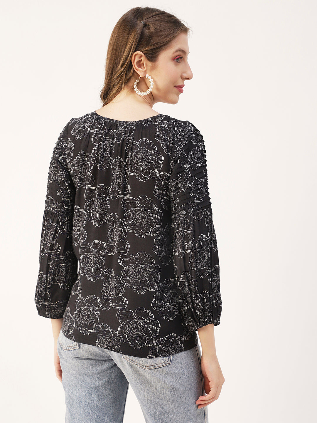 Printed Balloon Tie-Up Top