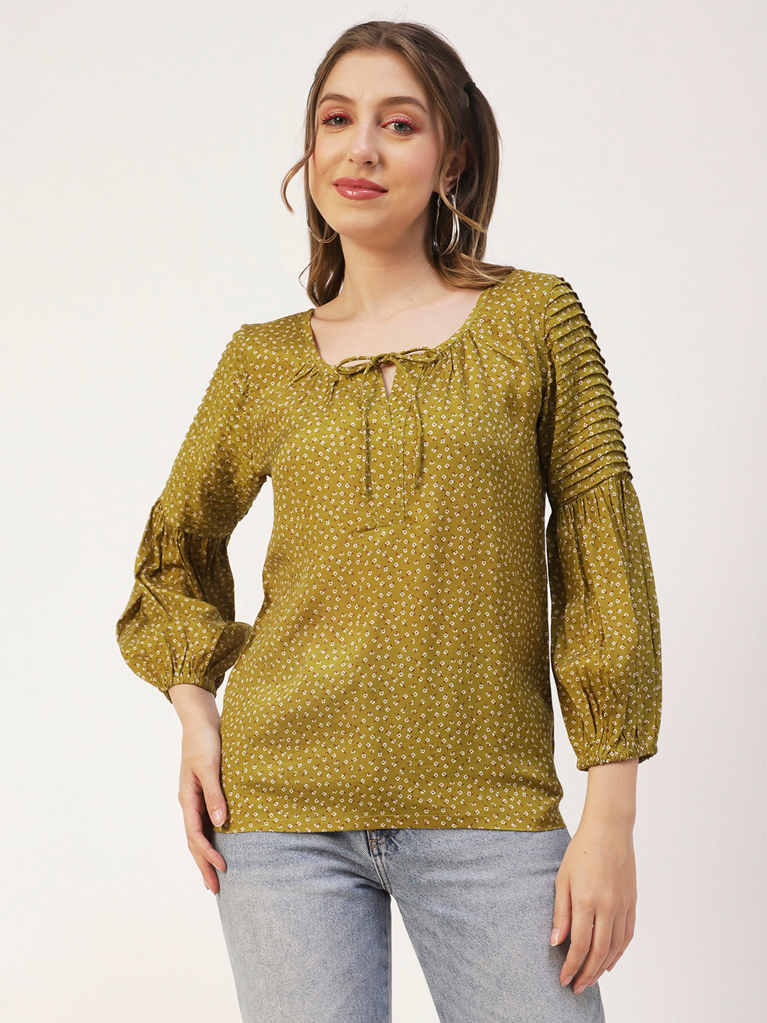 Printed Balloon Tie-Up Top