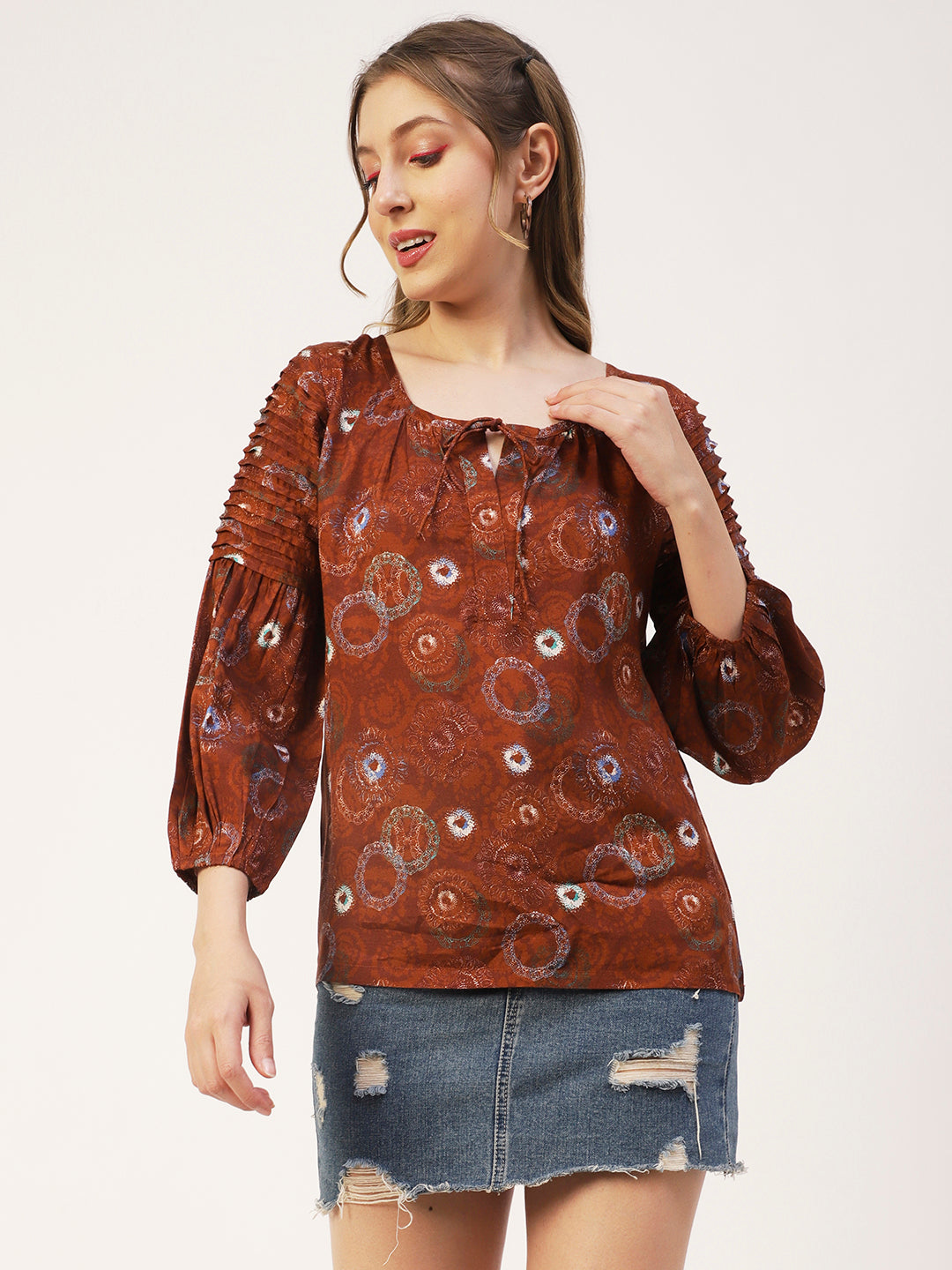 Printed Balloon Tie-Up Top