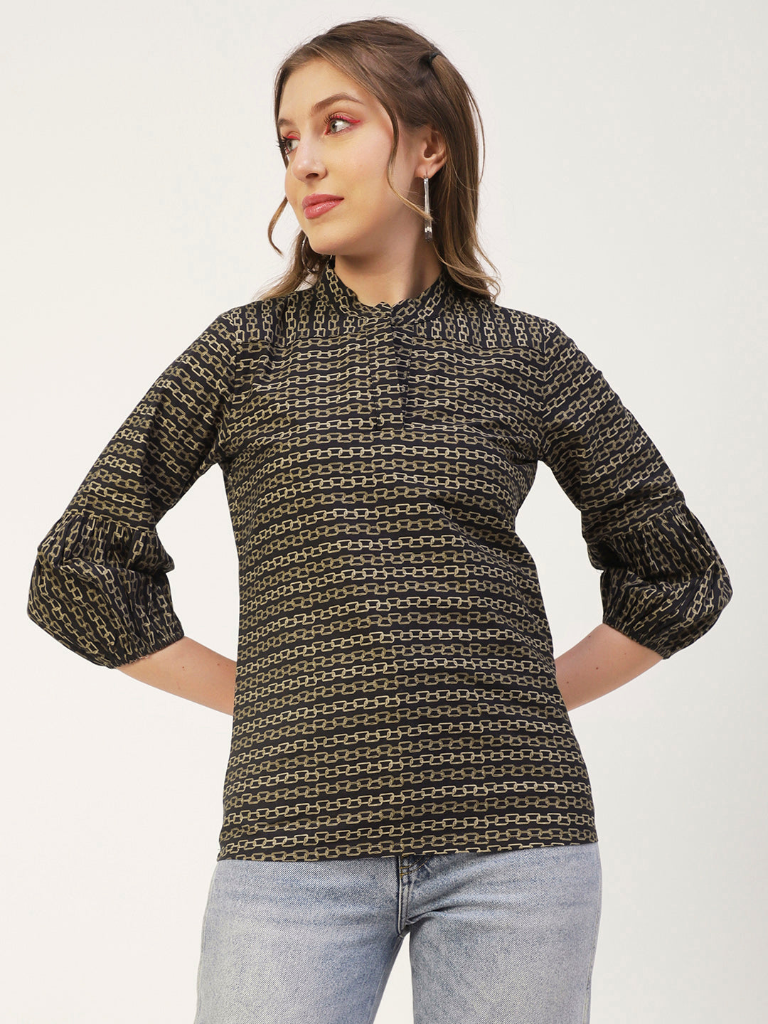 Printed Mandarin Formal Top