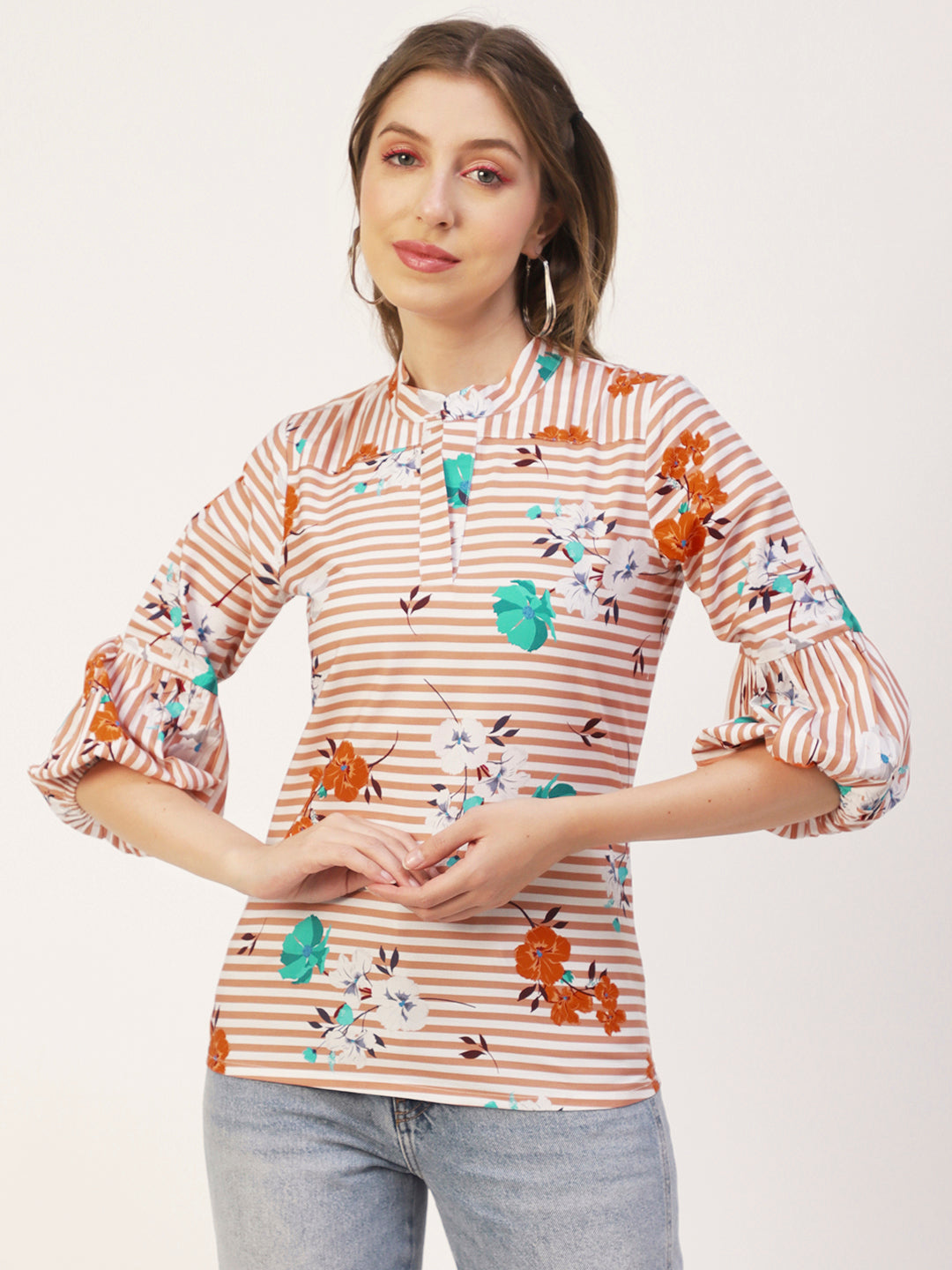 Printed Mandarin Formal Top