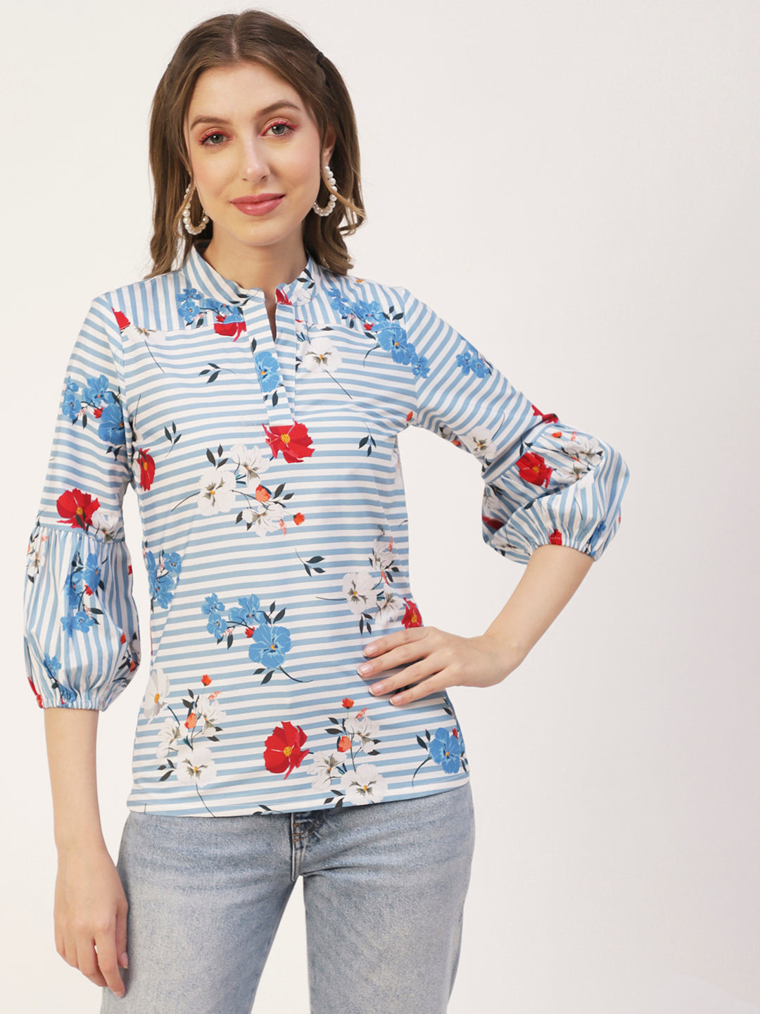 Printed Mandarin Formal Top