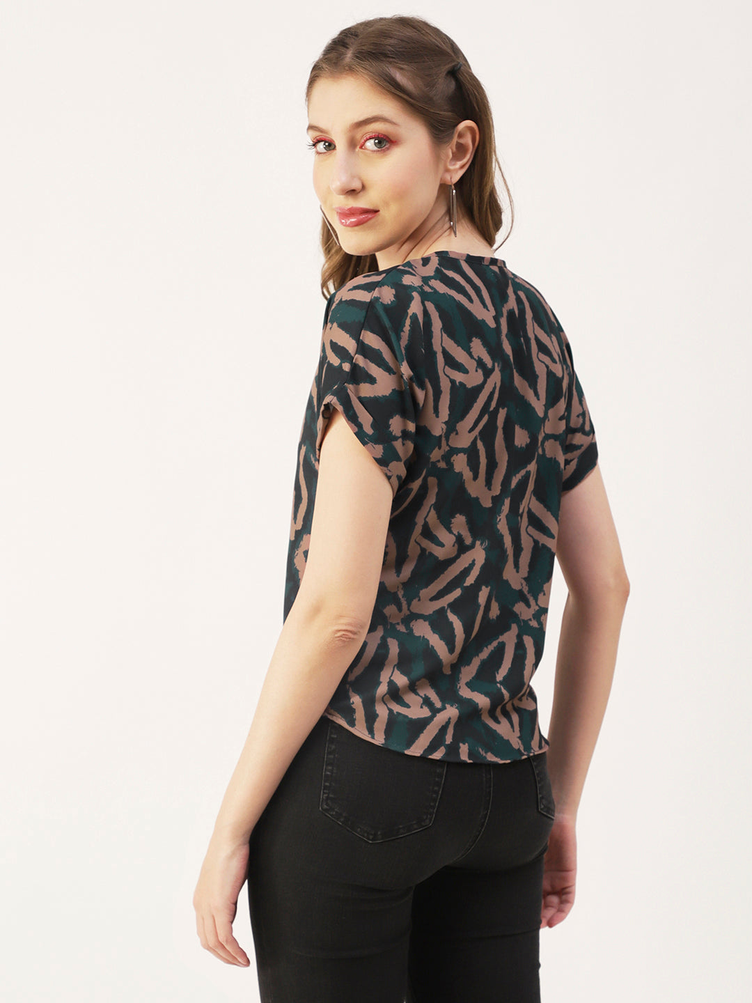 Printed Front Zip-Up Top