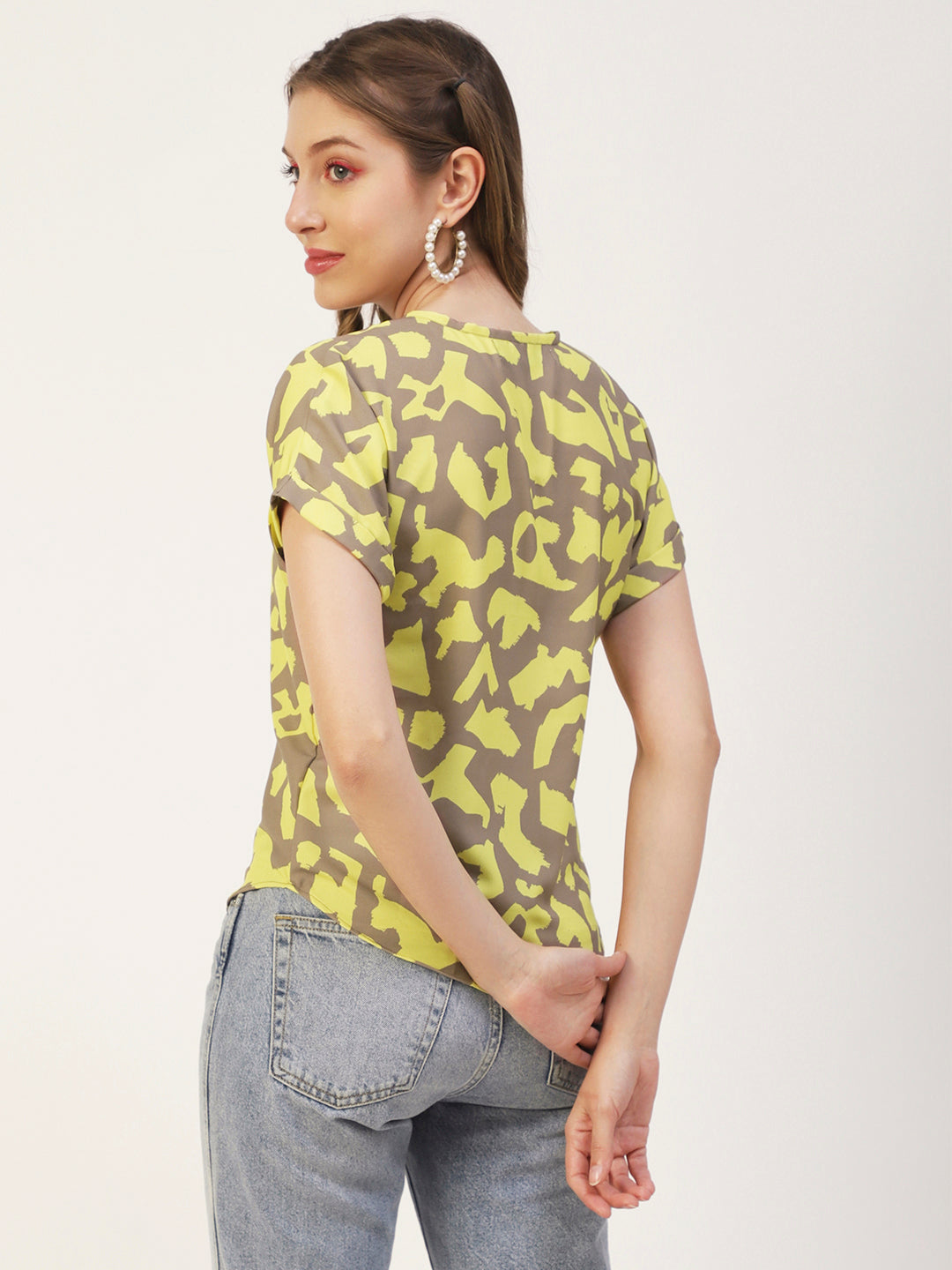 Printed Front Zip-Up Top