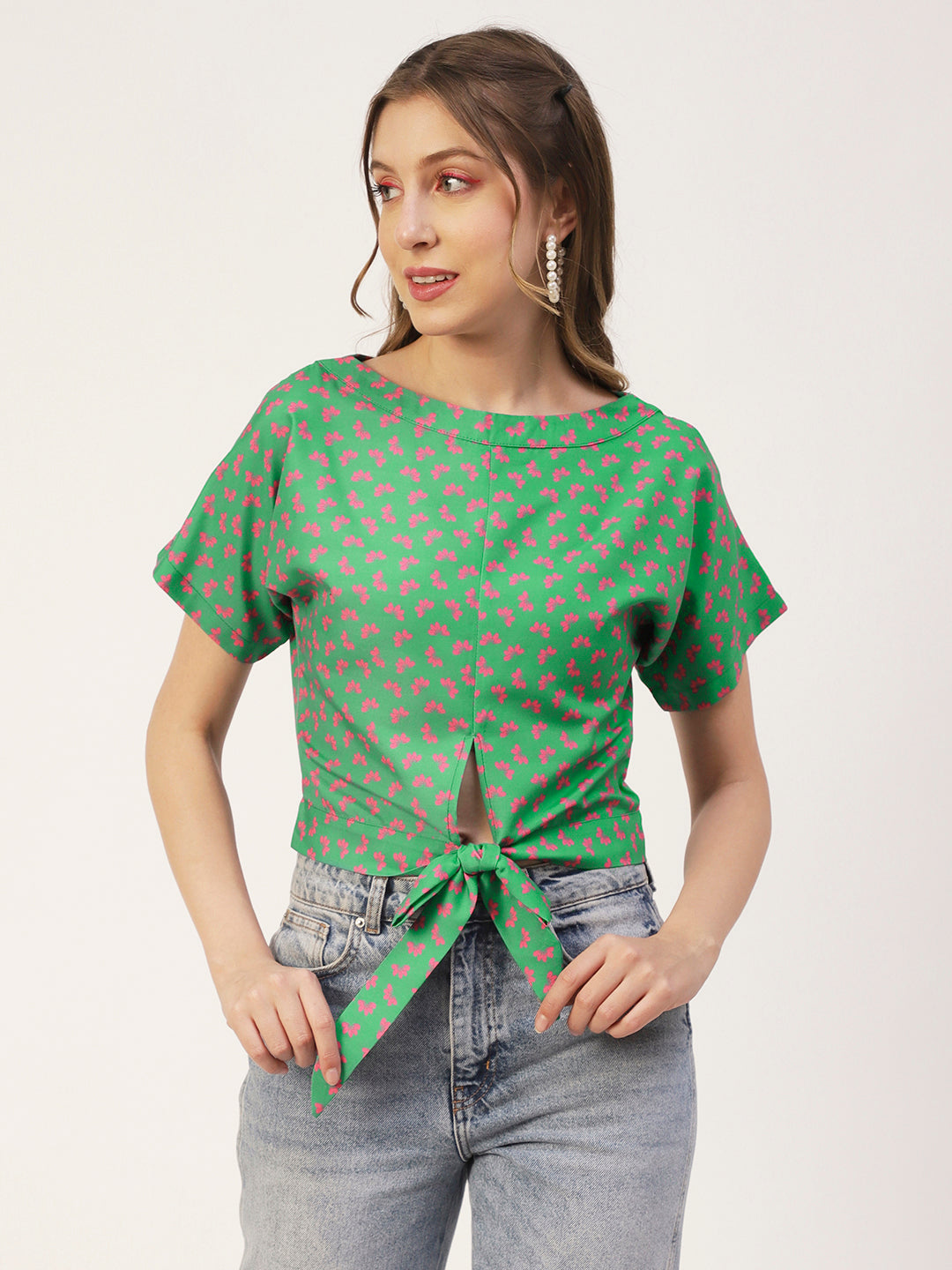 Printed Front Knot Crop