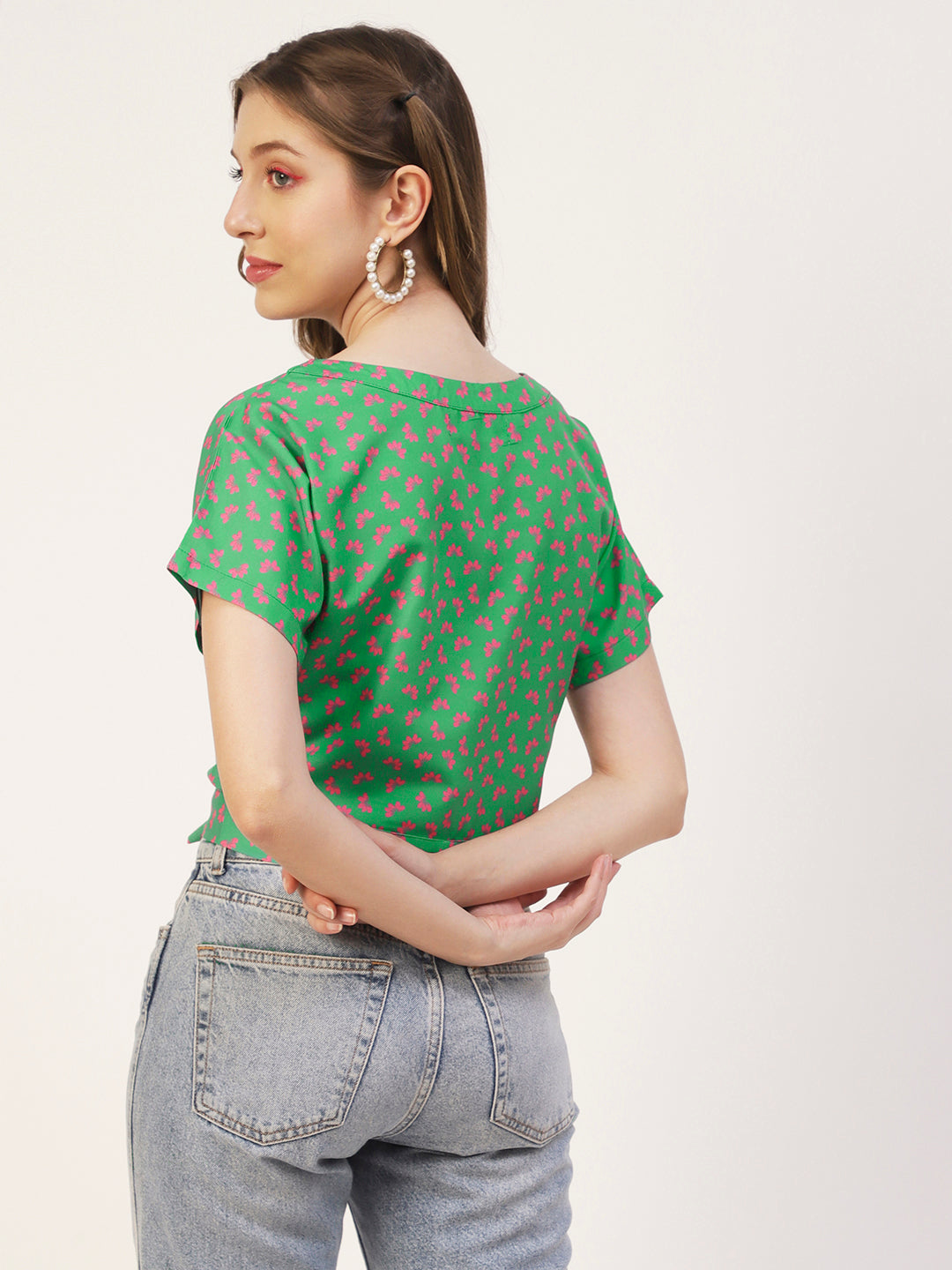 Printed Front Knot Crop