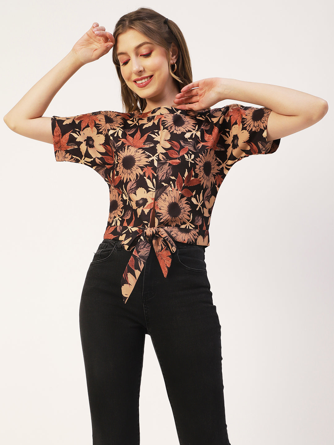 Printed Front Knot Crop