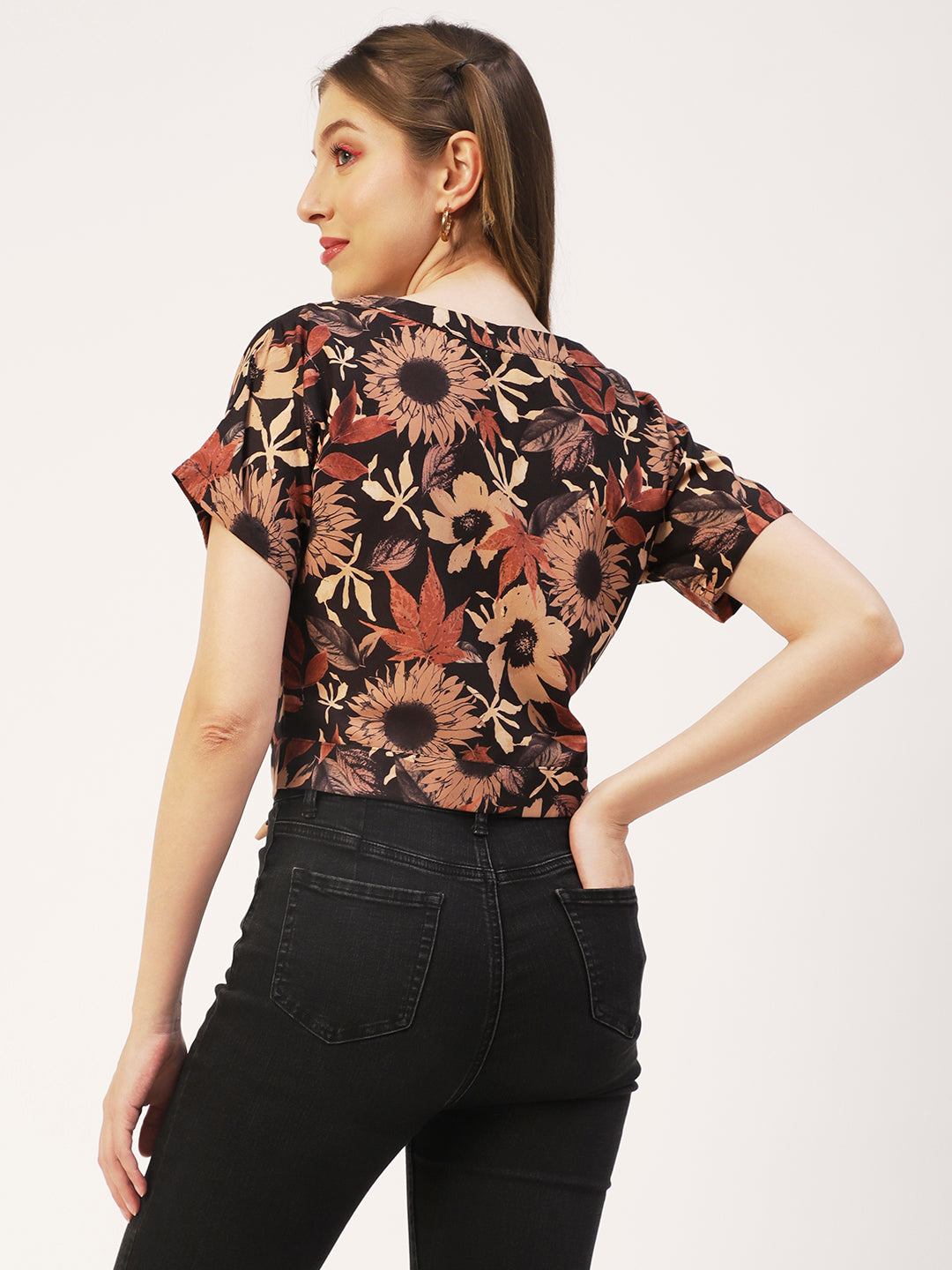 Printed Front Knot Crop
