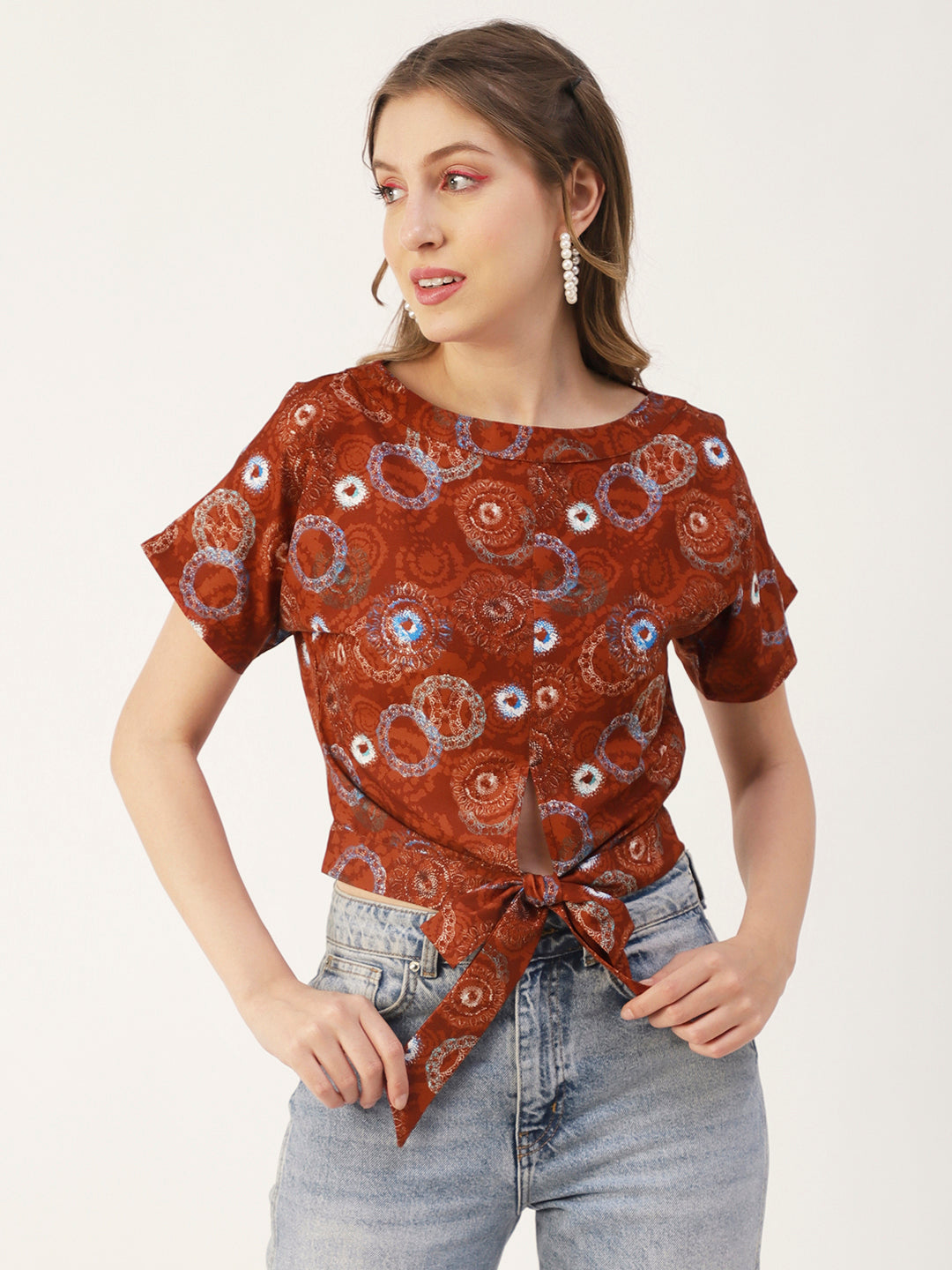 Printed Front Knot Crop
