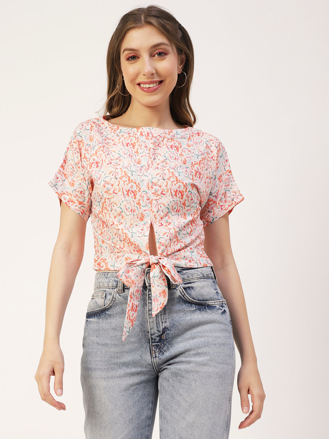 Printed Front Knot Crop