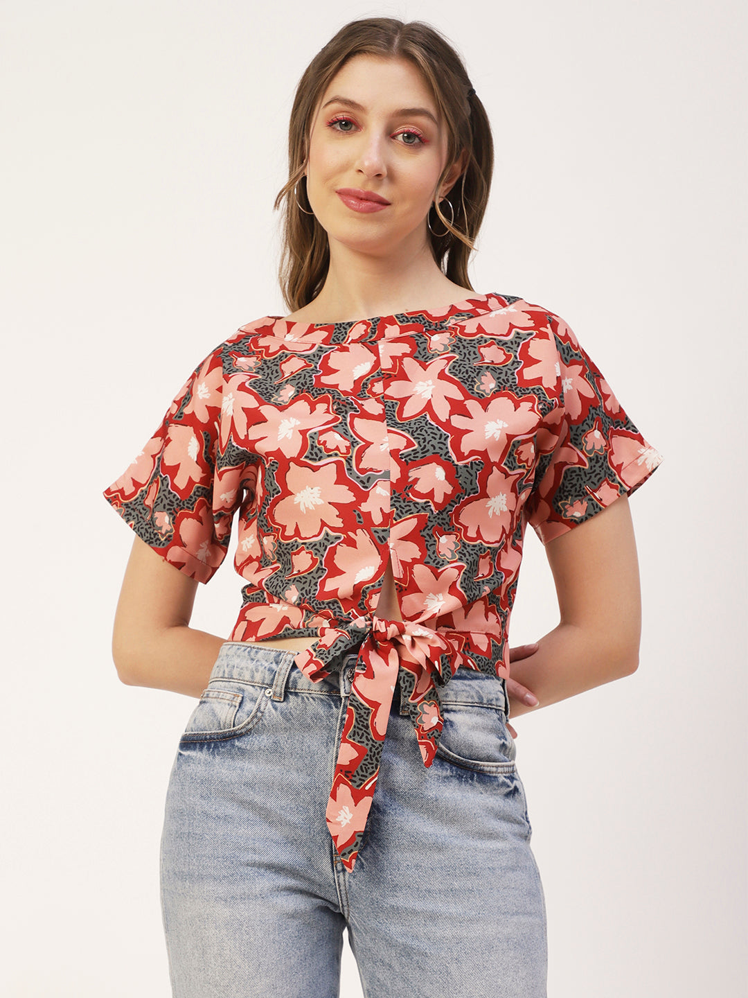 Printed Front Knot Crop