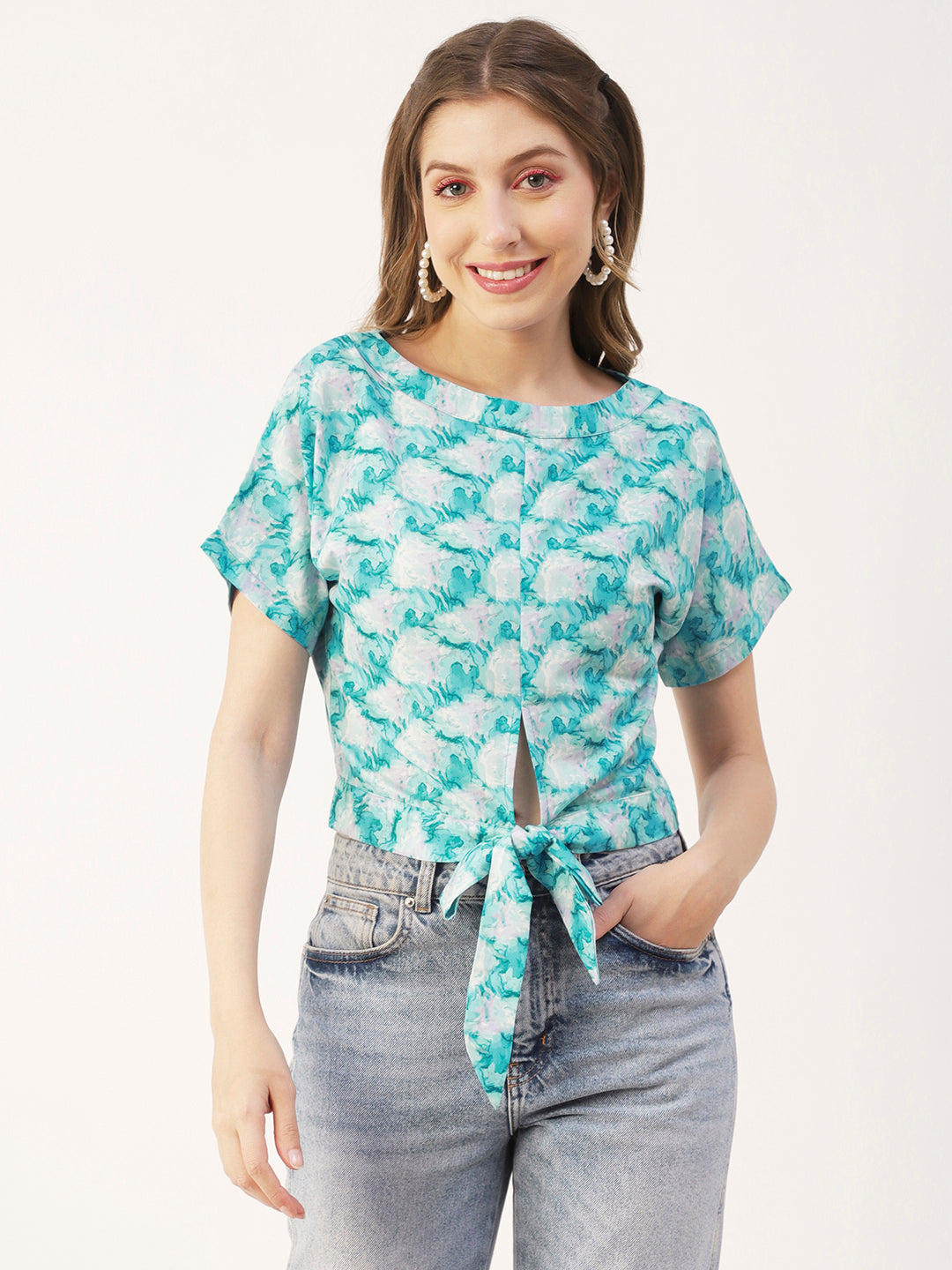 Printed Front Knot Crop