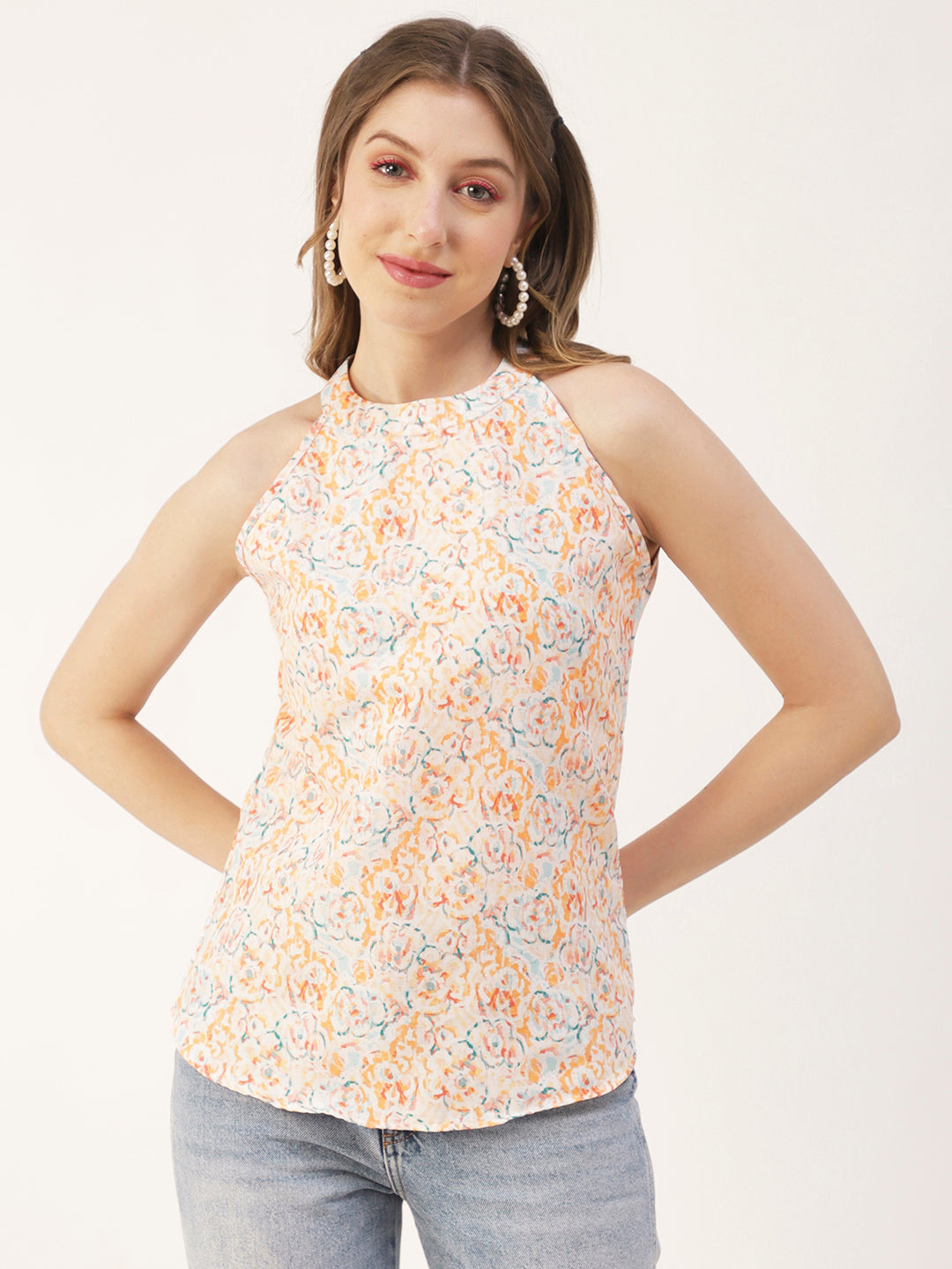 Printed Styled Back Top