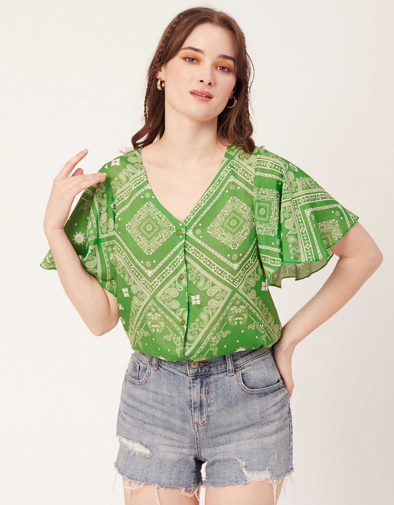 Printed Butterfly Sleeve Top