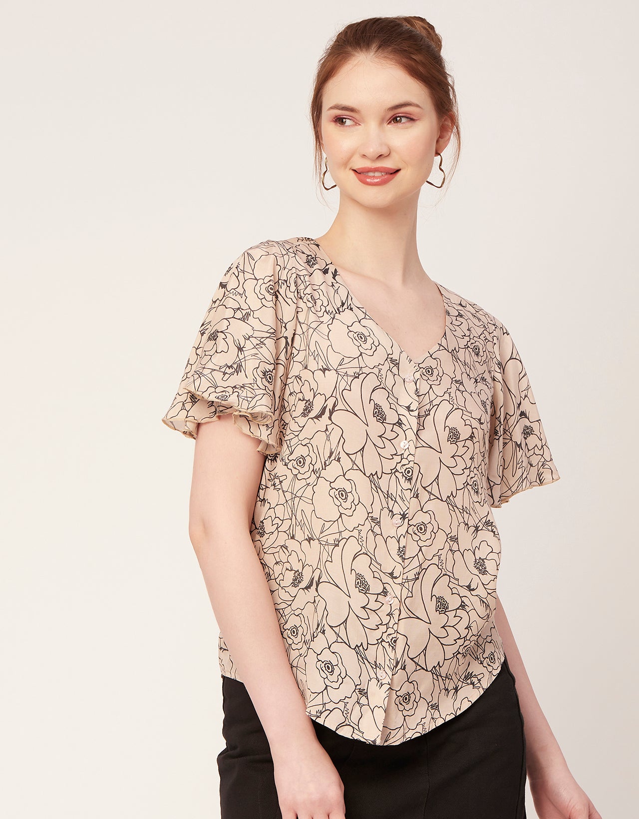 Printed Butterfly Sleeve Top
